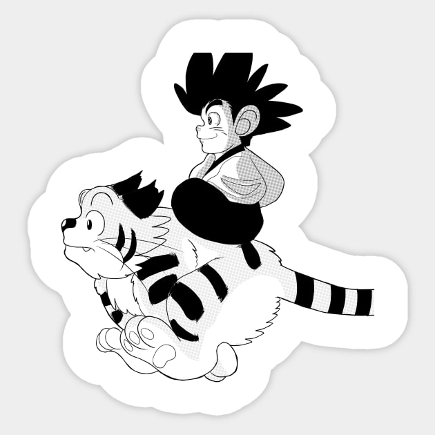 Yaiba riding on kagetora black and white halftonr version Sticker by Aat8 